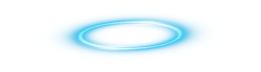 Three dimensional shiny blue nimbus. Blue halo angel ring. Light realistic halo, angel ring, Saint aureole symbol.  Magic fantasy portal. Futuristic teleport. Light effect. PNG.
