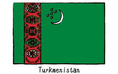 Fototapeta na wymiar Analog hand-drawn world flag, Turkmenistan