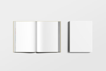 Realistic hard cover book mock up isolated on soft gray background. 3D illustrating.