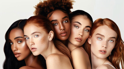 Obraz premium Portrait of diverse group of beautiful women with natural beauty and glowing smooth skin