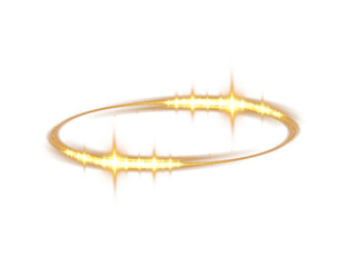 Three dimensional shiny golden nimbus. Golden halo angel ring. Light realistic halo, angel ring, Saint aureole symbol.  Magic fantasy portal. Futuristic teleport. Light effect. PNG.
