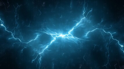 Electric Blue Lightning Bolts Against Dark Starry Sky, Energy Concept - obrazy, fototapety, plakaty