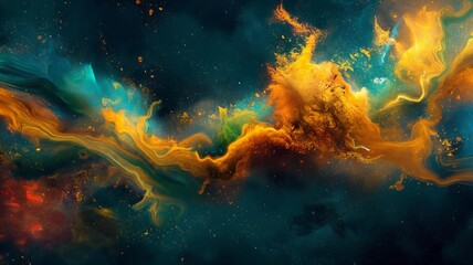 Vibrant Abstract Cosmic Background with Swirling Colors and Glittering Particles