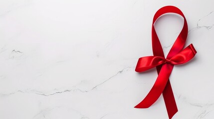 Fototapeta premium Close-up, Red ribbon is displaying the symbol for Women Day awareness