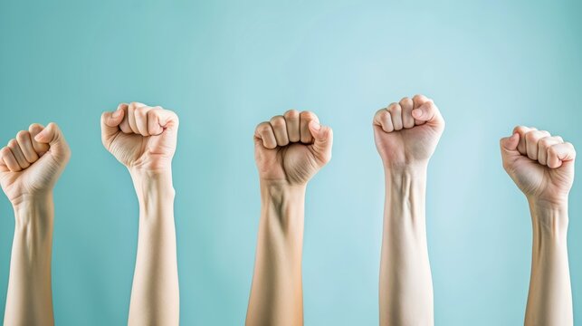 Close-up, Human raises their right hand displaying the symbol for Women Day awareness