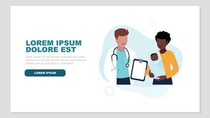 Vektor-Illustration eines männlichen Arztes mit einer jungen Mutter und ihrem neugeborenen Baby - Gesundheit Konzept