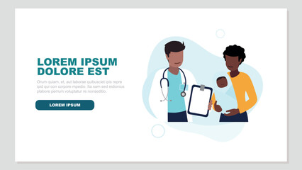 Vektor-Illustration eines männlichen Arztes mit einer jungen Mutter und ihrem neugeborenen Baby - Gesundheit Konzept