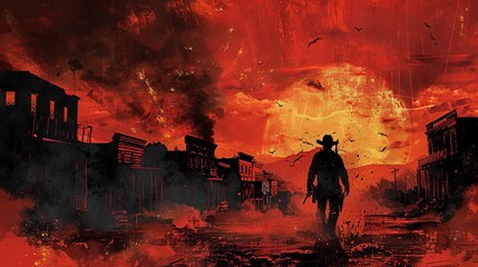 An abstract backdrop that merges the gritty intensity of the Spaghetti Western genre with the relentless chaos of the Zombie genre - obrazy, fototapety, plakaty