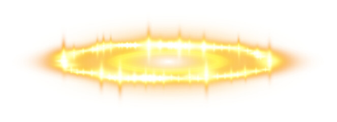 Three dimensional shiny golden nimbus. Golden halo angel ring. Light realistic halo, angel ring, Saint aureole symbol.  Magic fantasy portal. Futuristic teleport. Light effect. PNG.
