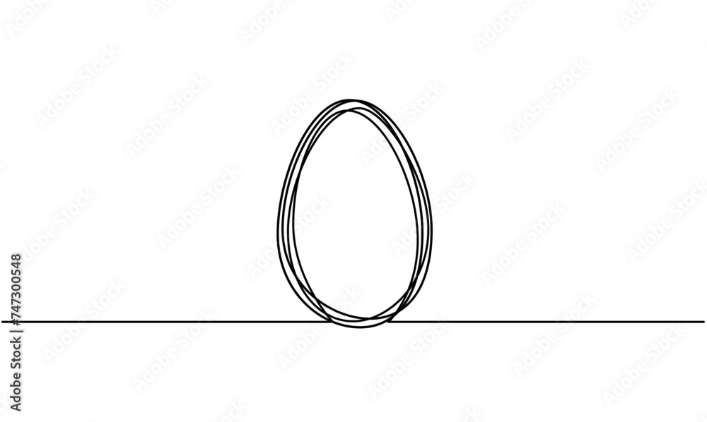 Poster Easter background with egg shape continuous line drawing art. Hand-drawn easter border isolated on transparent background.	