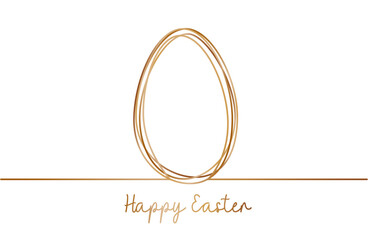 Happy Easter greeting card with line art gold easter egg on isolated white background. Vector illustration  - obrazy, fototapety, plakaty