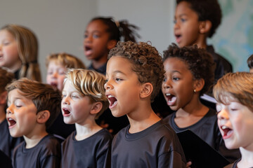 Group of Children Singing in a Choir - obrazy, fototapety, plakaty