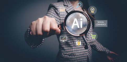 Ai Artificial Intelligence analysis sales increase. Digital marketing, technology network...