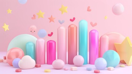 Cute 3d illustration: colorful bar graph representation with gradient effect