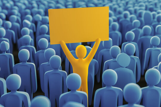 Individual holding sign in a crowd demonstrating leadership.