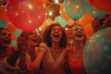Group of Women Laughing and Holding Balloons