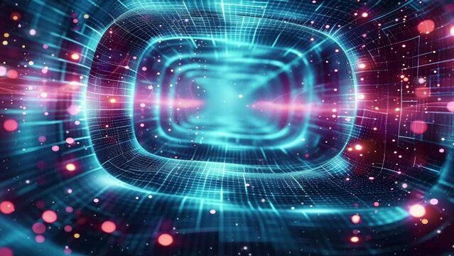 Digital tunnel particles cyberspace Technology network concept animation background