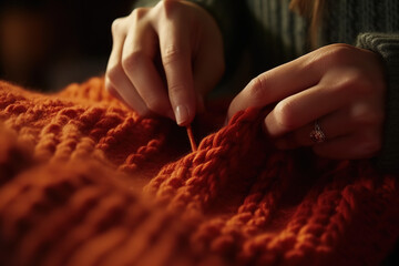 hands with knitting needles
