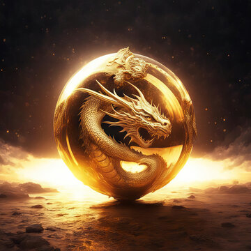 Dragon in a golden sphere.