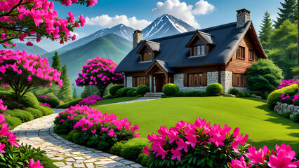 Fototapeta na wymiar cottage,house,flower,scenery,Generative AI