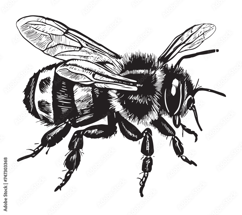 Poster Honey bee vintage vector drawing. Hand drawn