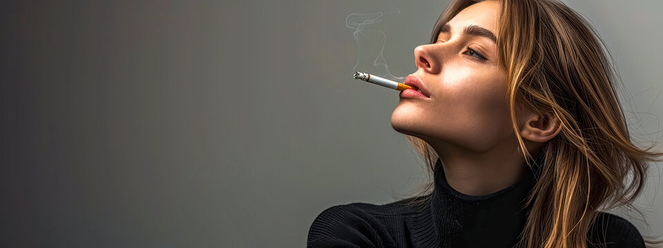 Contemplative Blonde Woman with Cigarette