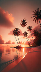 Serene Tropical Sunset with Palm Tree Elegance
