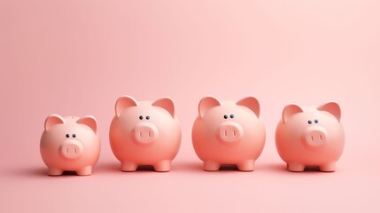 Family of pink piggy banks. Stock market, trust fund, banking theme