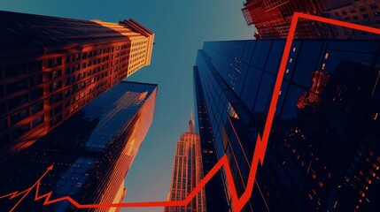 Dynamic financial growth: abstract diagram with upward arrow against manhattan skyline, signifying...
