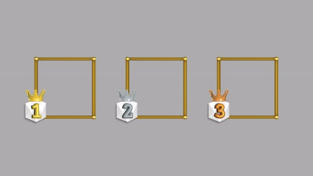 Gold frame and square wipe frame with icons for 1st, 2nd, and 3rd place.