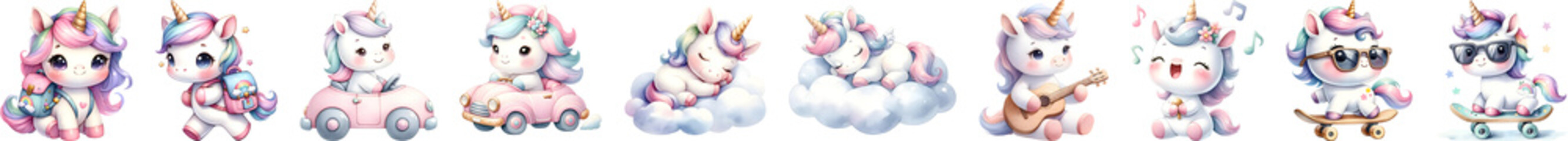 Set of watercolor unicorn cute for kids.