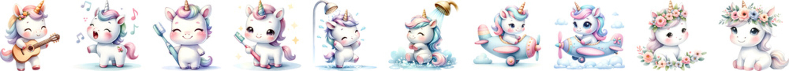 Set of watercolor unicorn cute for kids.