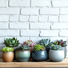 Elegant Succulent Display in Pots with Copy Space Available