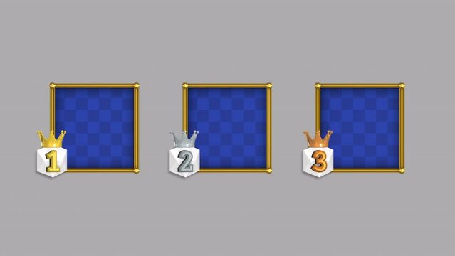 A blue checkered square text base with icons for 1st, 2nd, and 3rd place.