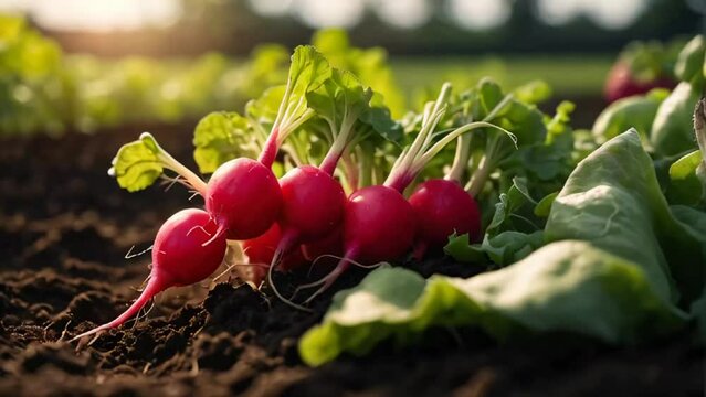 ripe radishes the garden outdoors
