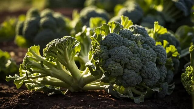 ripe broccoli in the garden outdoors