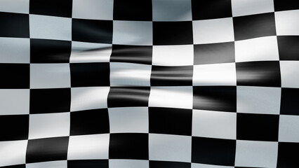Checkered finish flag background. Wavy cloth. 3d render illustration
