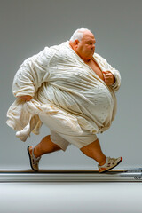 A middle aged obese man running on treadmill - 747308300