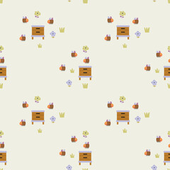 Cute pattern with bees and flowers. Great for fabric, textile