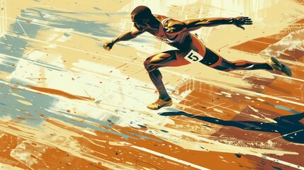 illustration of a dark-haired man running in a banner style marathon in high resolution and quality