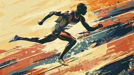 illustration of a dark-haired man running in a banner style marathon in high resolution and high quality. concept olympic games, sports, athlete, olympics, man