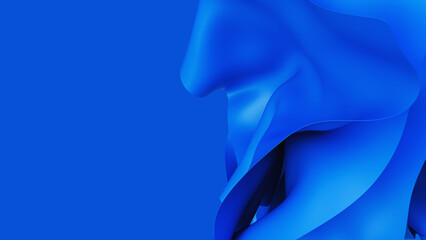 Abstract wavy blue tender fabric motion in wind. Satin cloth soft crumple. 3d render illustration