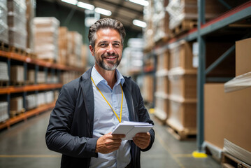 Smiling man working as a manager in a warehouse