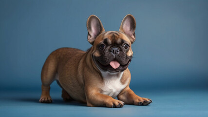 Obraz premium Cute French Bulldog on blue background