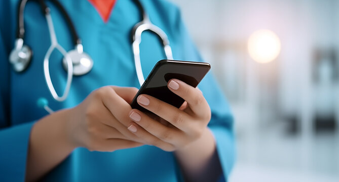 doctor with stethoscope and browse a mobile phone