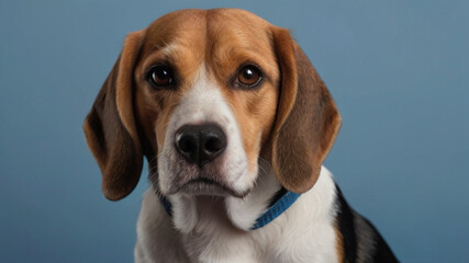Cute Beagle on blue background