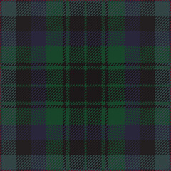 Green, blue and black Scottish tartan plaid, fabric swatch close-up. 