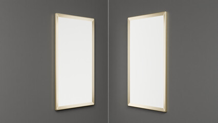 blank white frame on wall for poster mockup, poster or banner 3d mockup background, 3d render, branding advertisement, empty board