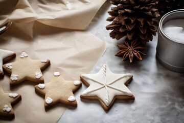 Fototapeta na wymiar Christmas Star Cookies: Iced and Ready for the Holiday Feast. Christmas concept