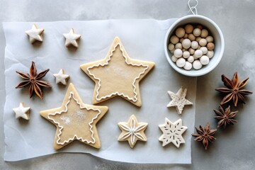 Obraz na płótnie Canvas Christmas Star Cookies: Iced and Ready for the Holiday Feast. Christmas concept